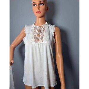 Express Women’s Ivory Lace Sleeveless Blouse Top Tie Neck Sheer Back NWT Small.